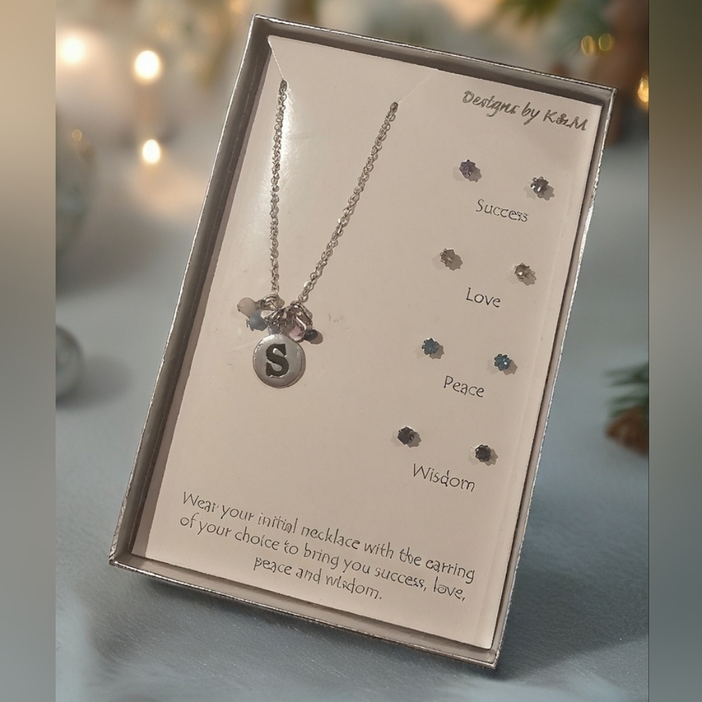 S Silver Charm Necklace And Earring Set